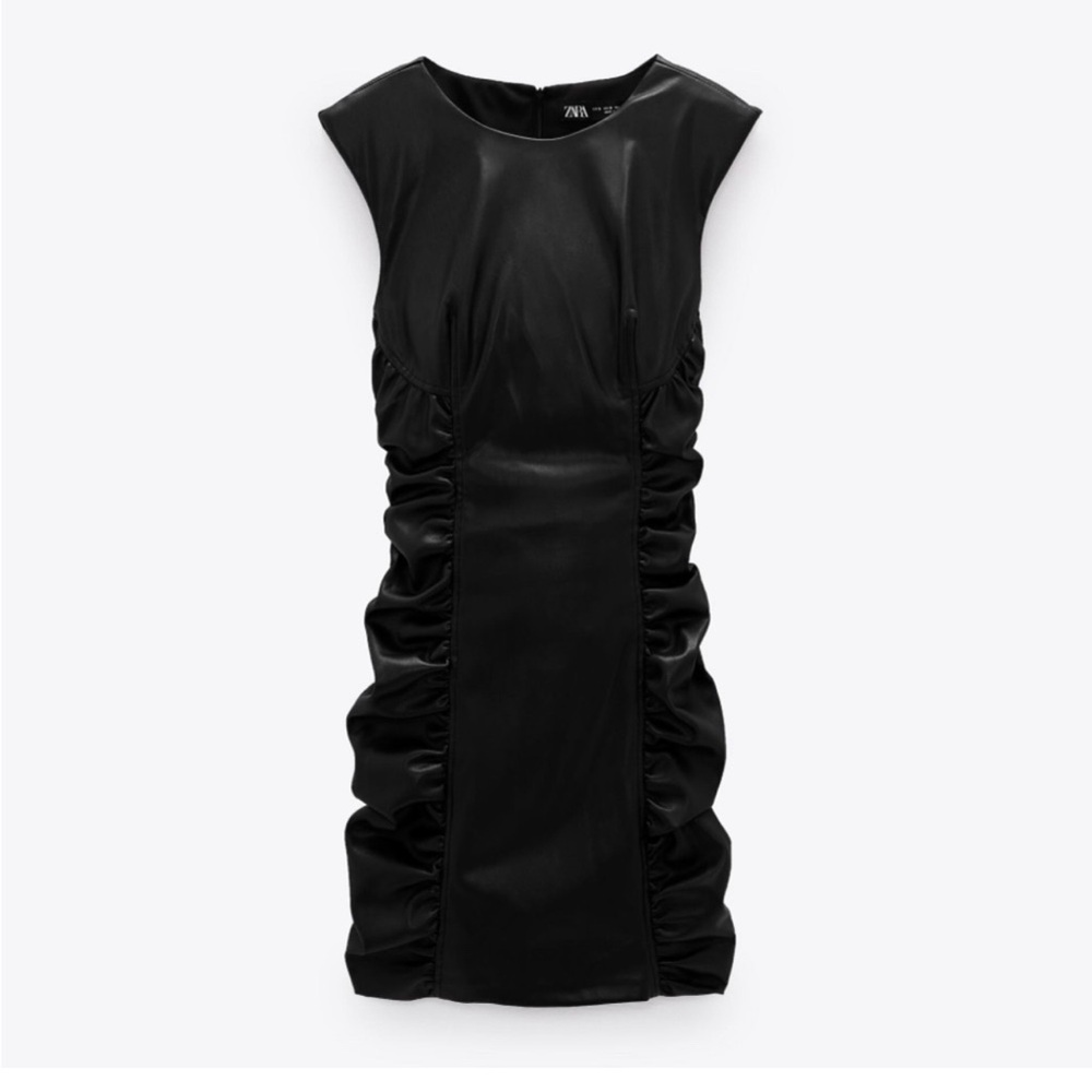 Zara Faux Leather Ruched Mini Dress